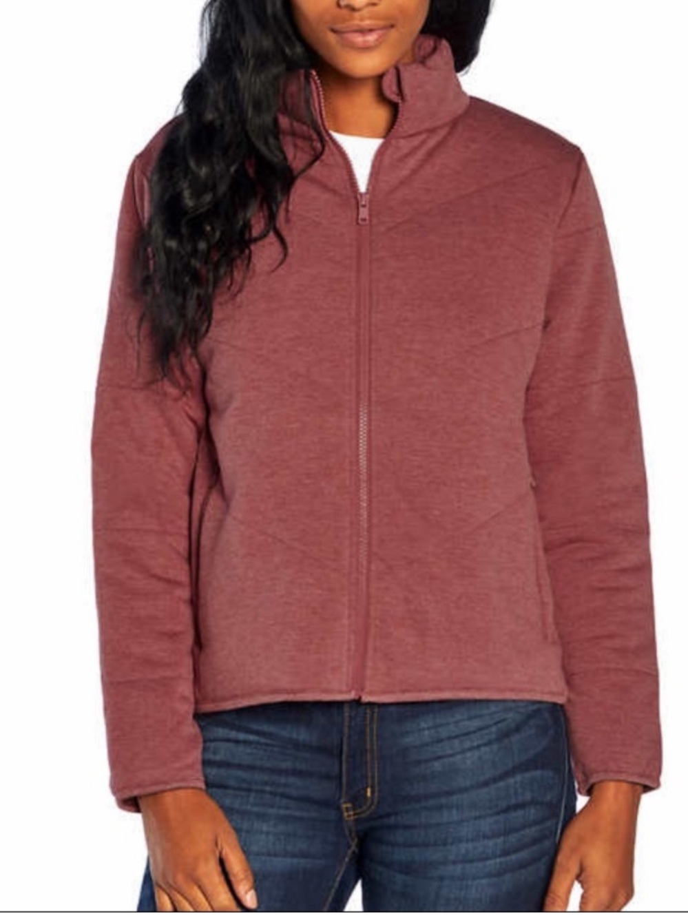 Three Dots Quilted Knit Full Zip Jacket Dusty Rose Mauve Size M